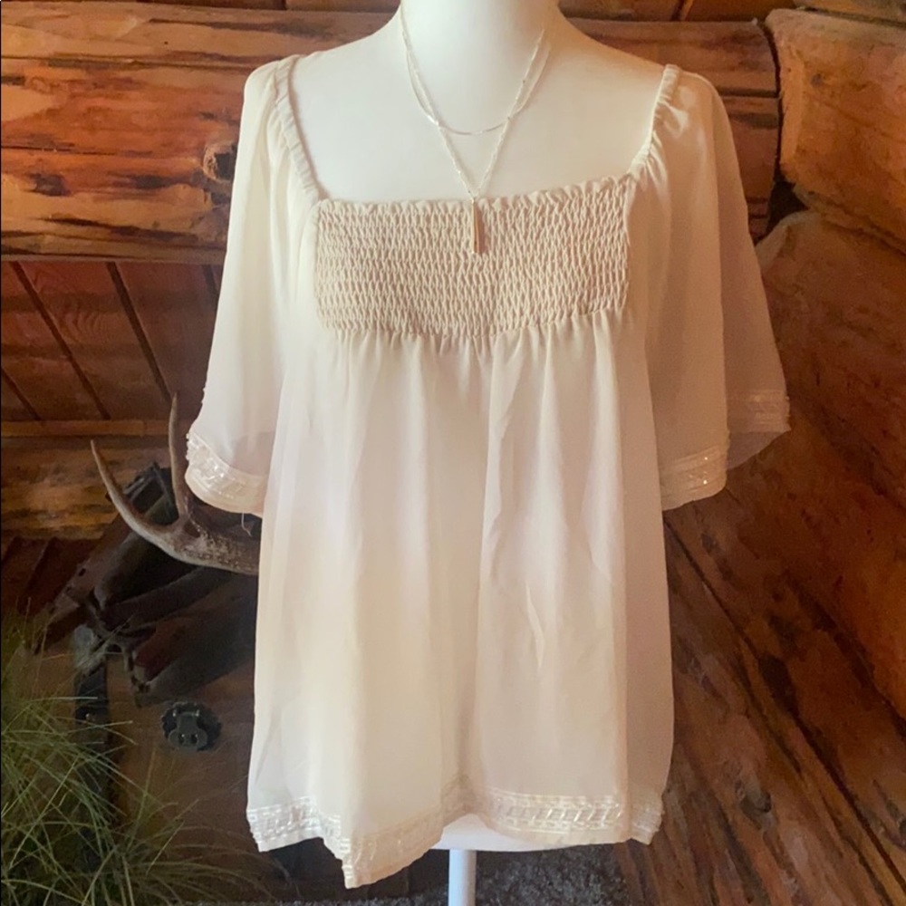Sheer boho top with beading